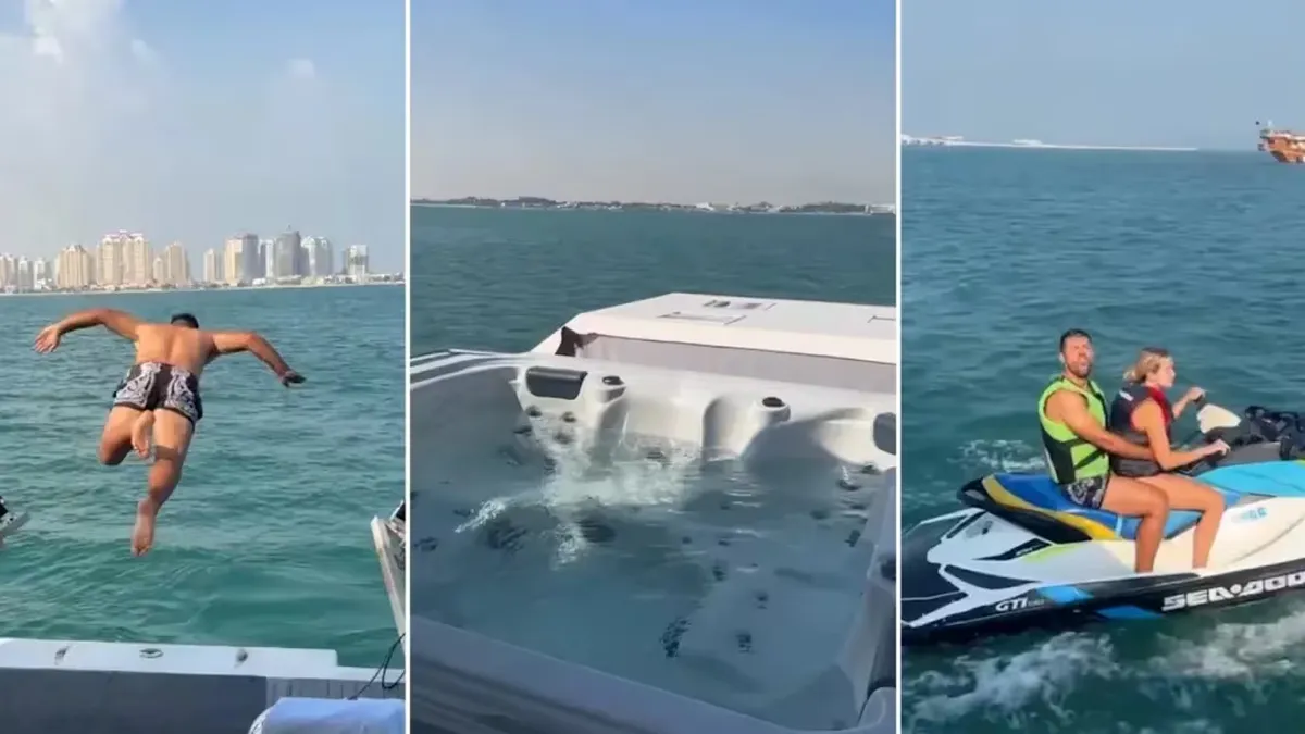 Kun Ag&uuml;ero en la moto de agua