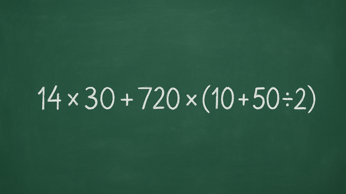 Desafío matemático para resolver en menos de 20 segundos 14 × 30 + 720 × (10 + 50 ÷ 2)