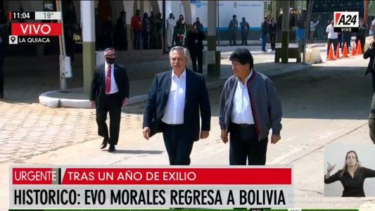 Evo Morales regresó a Bolivia, desde la Argentina, acompañado por el presidente Alberto Fernández
