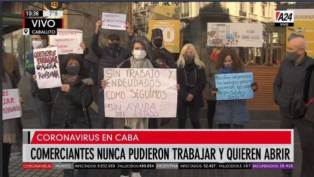 A24 en la protesta de los comerciantes de las galerías en Caballito