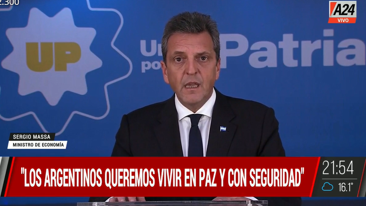 Sergio Massa promete un país más seguro. (Foto: captura A24)