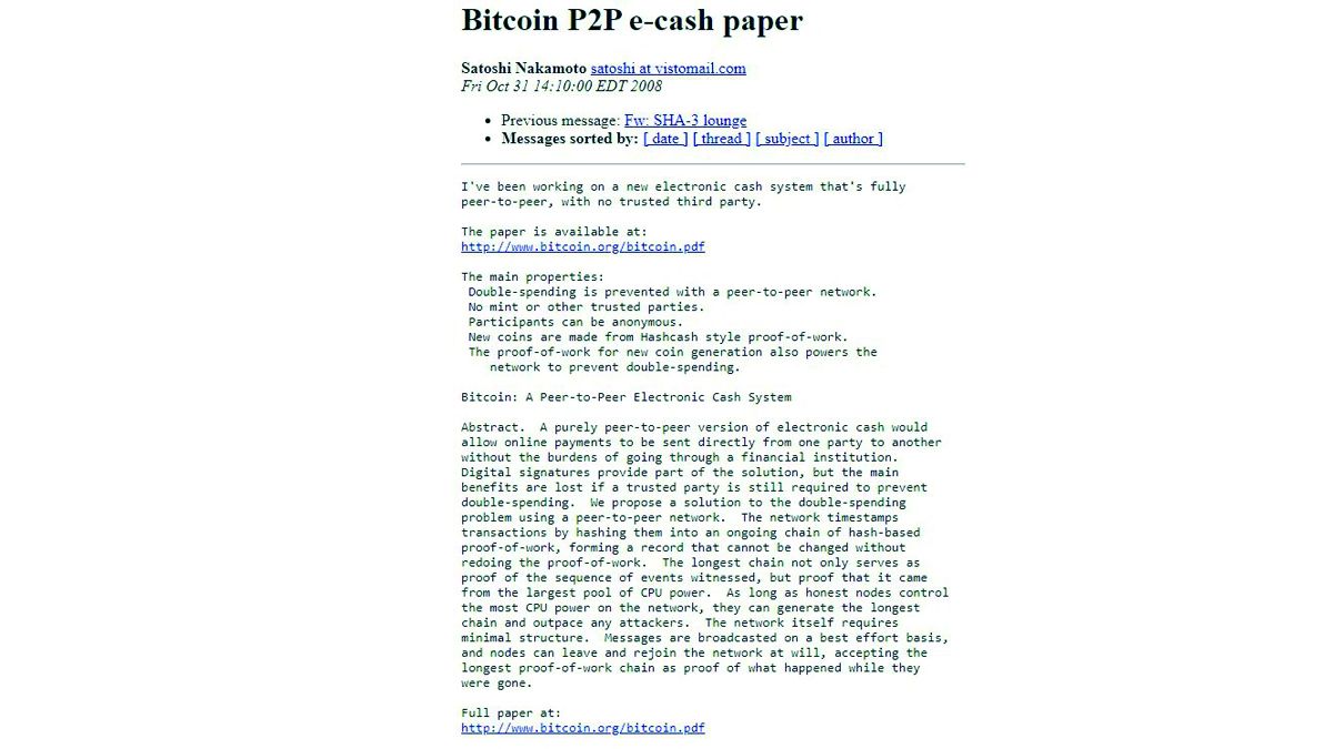 El Whitepaper de Bitcoin se public&oacute; en octubre de 2008.&nbsp;