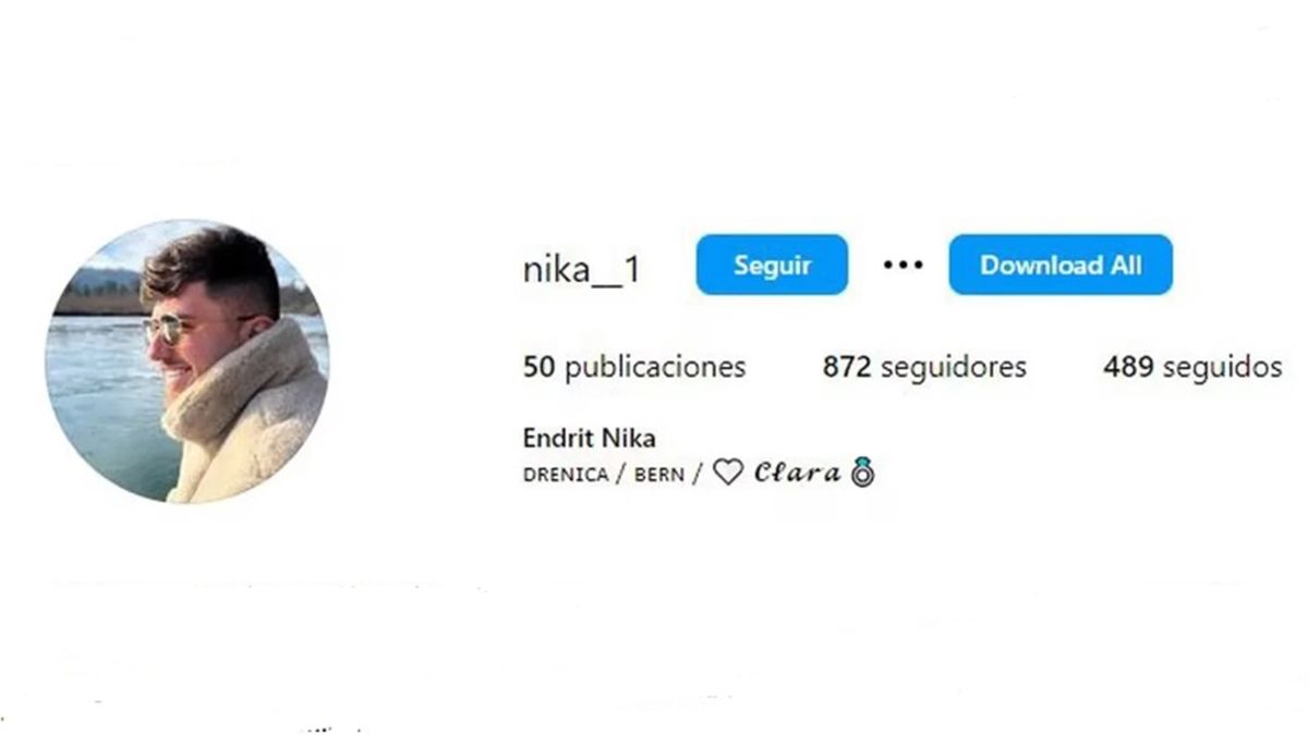 El mensaje en el perfil del joven novio suizo de Clara que mostraba un anillo y el nombre de la joven argentina.