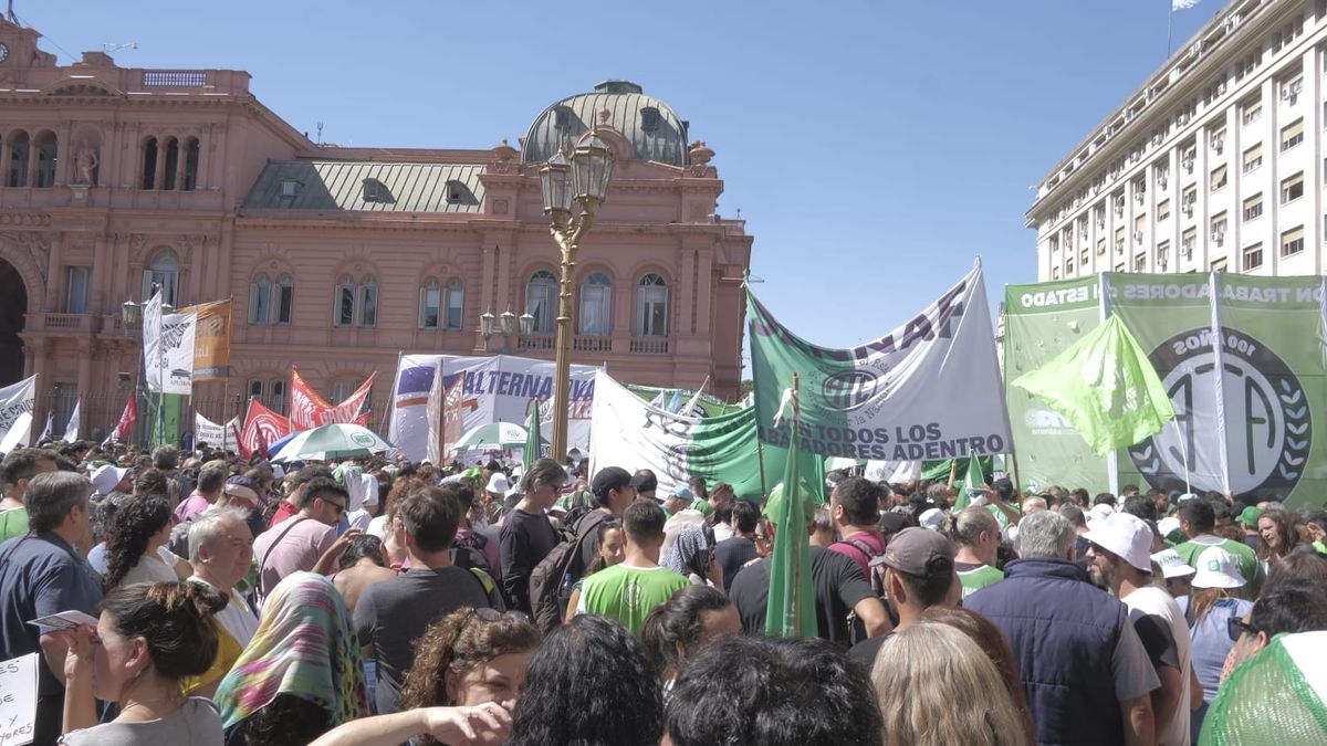 La Asociación de Trabajadores del Estado (ATE) encabeza un paro nacional (Foto X: Cele Fierro).