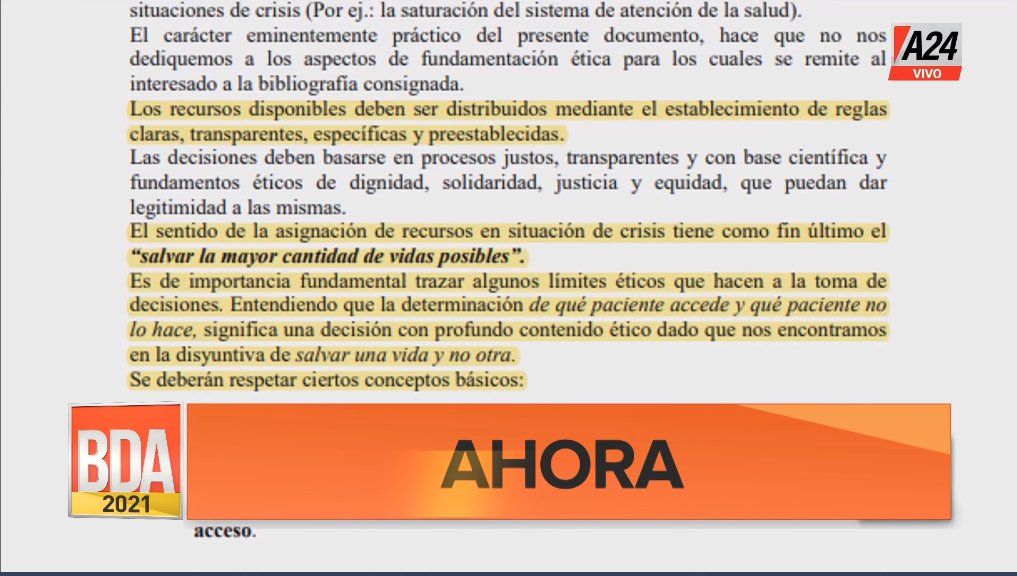 Provincia presentó las guías orientativas de cómo debe proceder el personal sanitario ante un posible colapso de pacientes (Foto: captura de pantalla).