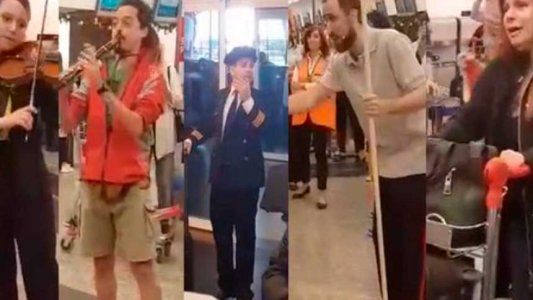 En Aeroparque sorprendieron a los pasajero con villancicos