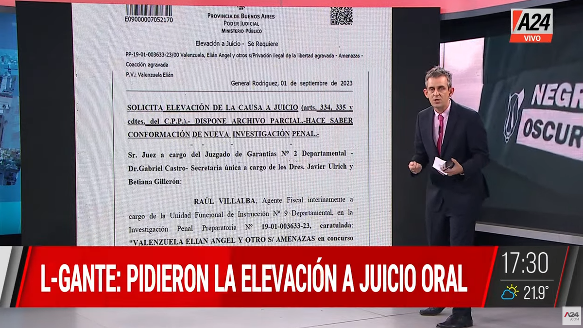 L-Gante detenido: el fiscal pidió la elevación a juicio oral. (Captura)