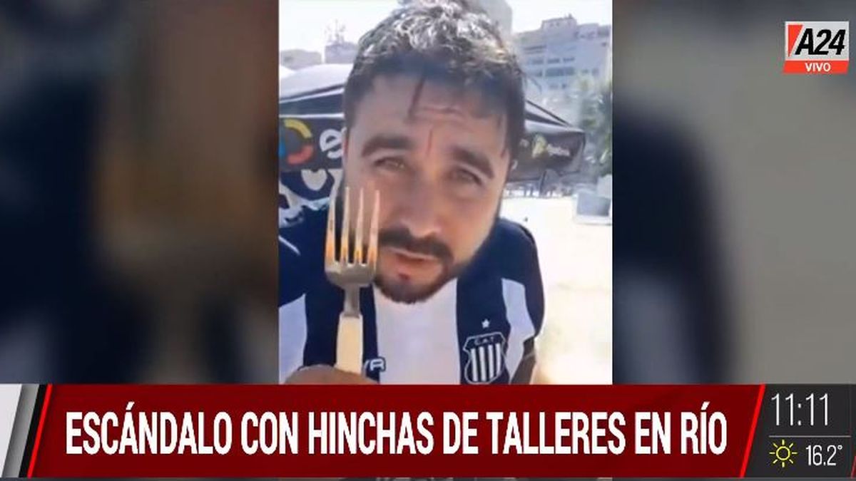 El video del escándalo de hinchas de Talleres en Río de Janeiro. (Captura de Tv)