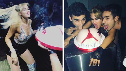 Jimena Barón recibió sus 31 años con look cuartetero y una torta en forma de cola