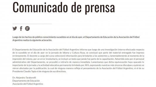 La AFA salió a pedir disculpas por el error involuntario del manual que explicaba cómo abordar a una mujer rusa