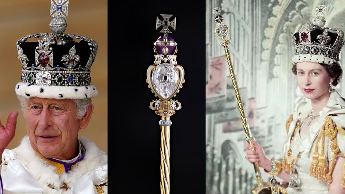 Dos fragmentos del diamante más grande del mundo, de la mina Cullinan, se lucen en la corona y el cetro del monarca del Reino Unido. (foto: A24.com)