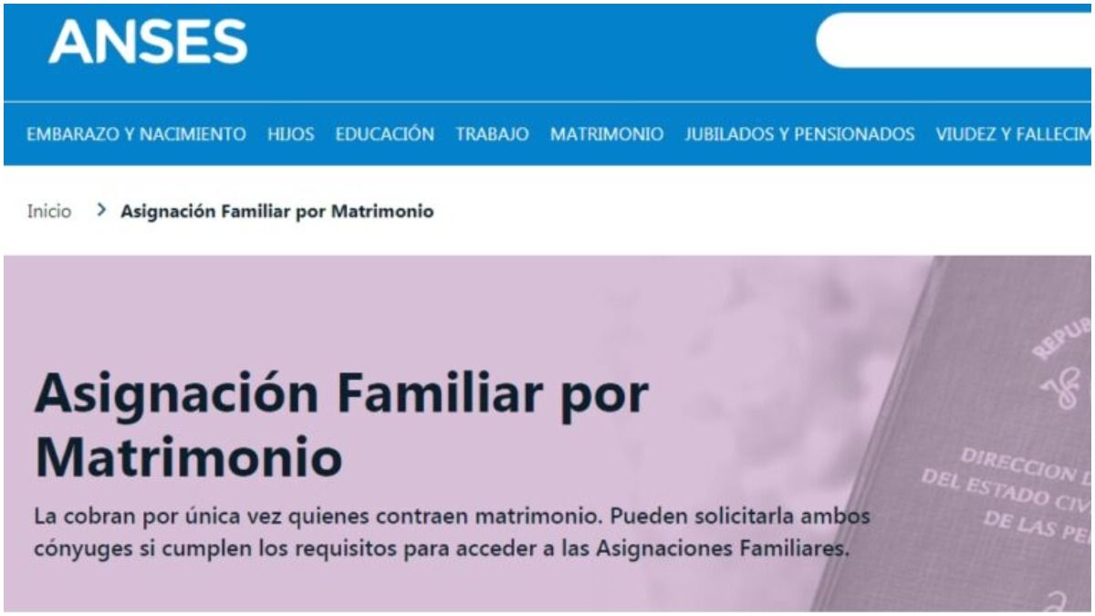 La asignación de pago único es por Matrimonio y quedó actualizada en $8.841.