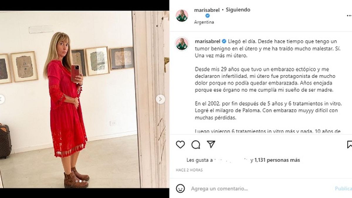 El estremecedor posteo de Marisa Brel despidi&eacute;ndose de su &uacute;tero, horas antes de ingresar a quir&oacute;fano.&nbsp;