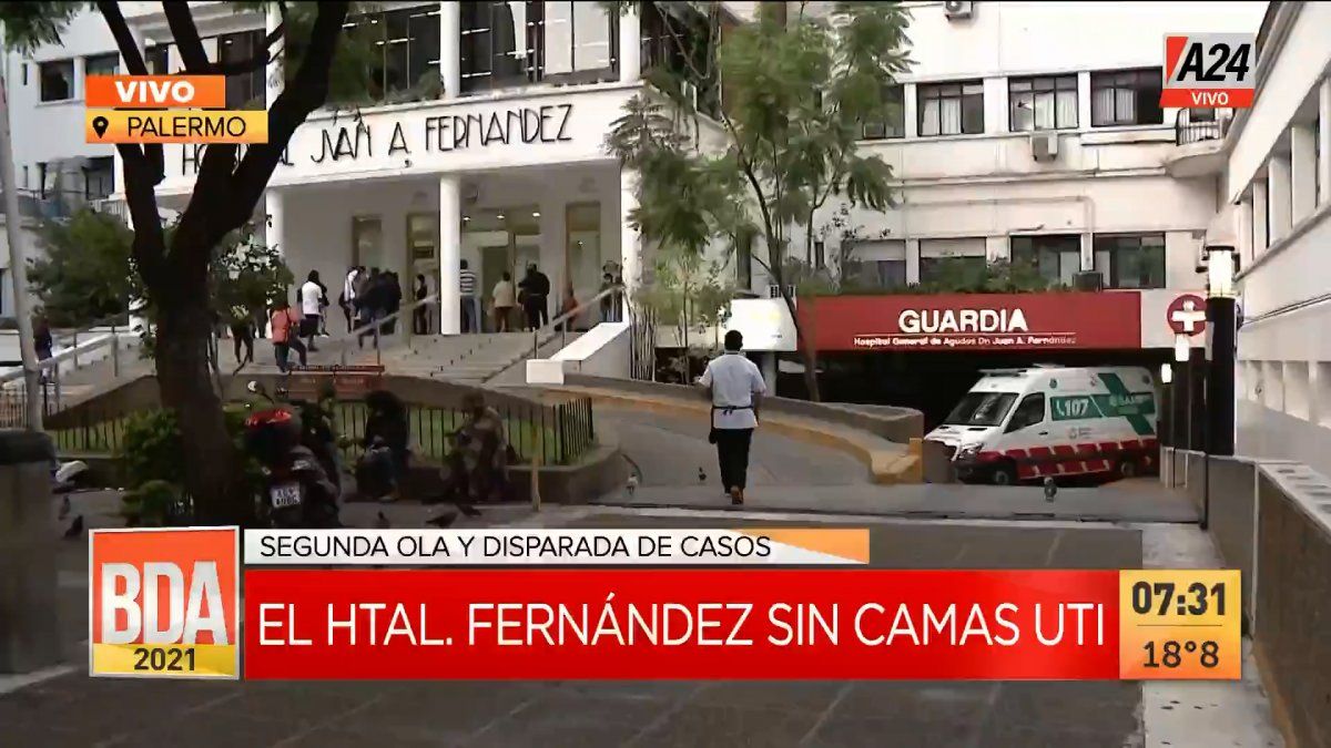 Así se encuentra la actividad en el Htal. Fernández ante el incremento de casos de Covid y la faltante de camas UTI. (Captura de Tv)