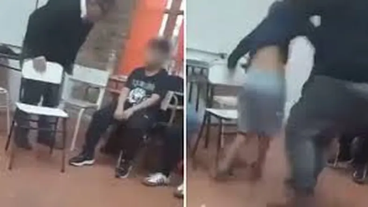 El momento en el que el docente agrede al alumno. (Foto: captura video)