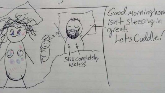 Para que la entienda le hizo un dibujo a su marido con el que le explicó el por qué de su cansancio