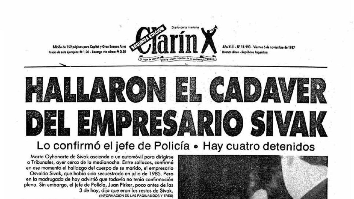 El día que se conoció el hallazgo del cuerpo de Sivak. Diario Clarín. 