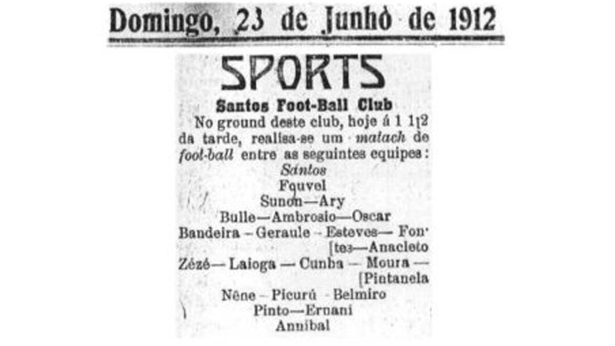 Tras su fundaci&oacute;n en abril de 1912, el recorte del diario recuerda uno de los primeros partidos de Santos (Foto: gentileza Santos F.C.).