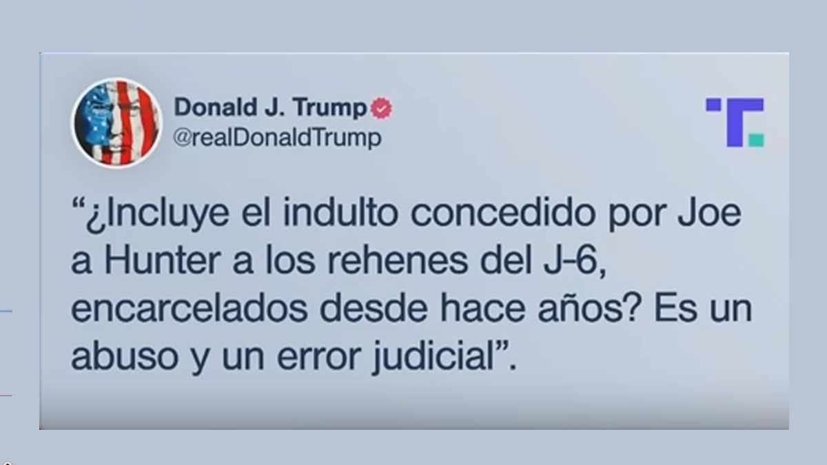 TRump criticó con ironía el indulto presidencial de Trump hacia su propio hijo. (Foto: Captura de TV)