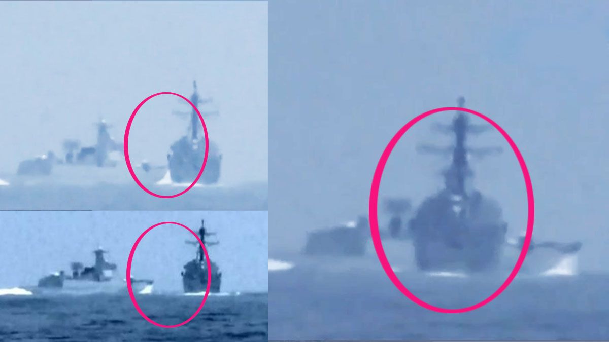 La secuencia de cuando el destructor chino pasa por la proa del norteamericano a solo 140 metros de distancia.(Foto: Gentileza NBC)