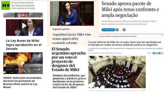 La aprobación de la Ley Bases y los graves incidentes, destacados por los medios del mundo