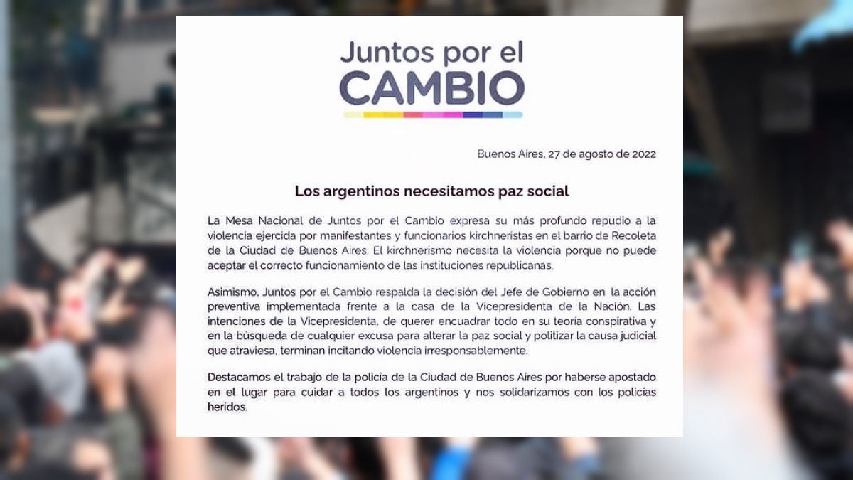 Juntos por el Cambio apoyó a Rodríguez Larreta y culpó a los manifestantes por la represión de la Policía porteña&nbsp;