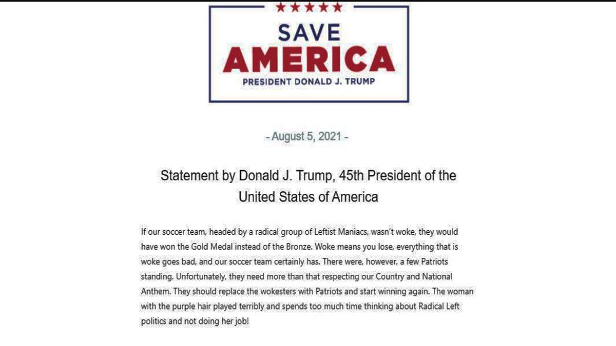 El mensaje claramente discriminatorio e Donald Trump contra la jugadora Megan Rapinoe (foto: Equipo de comunicación de Donald Trump)