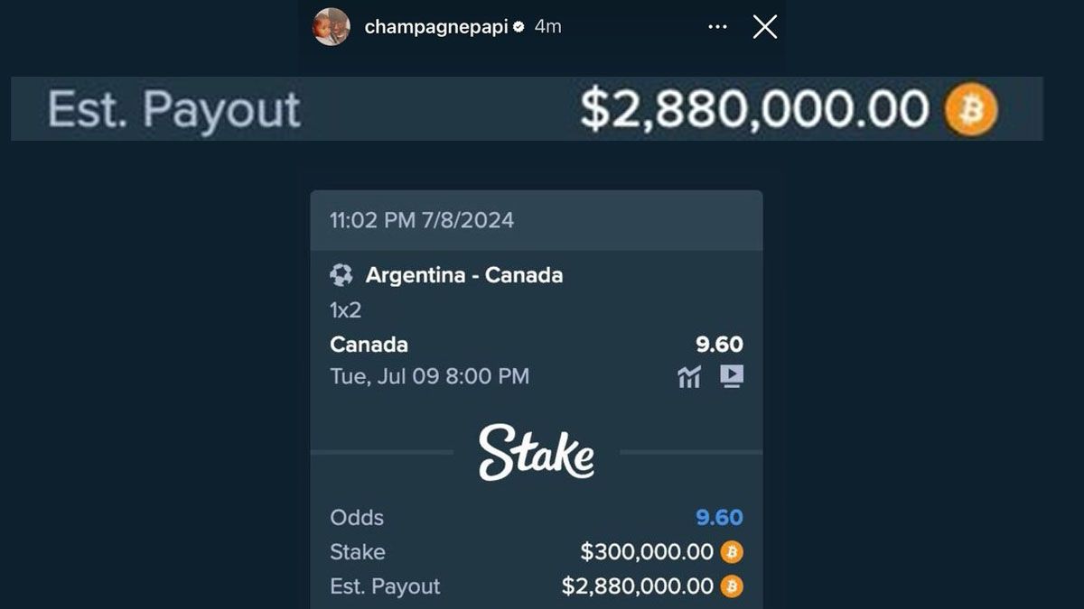 Drake, el rapero canadiense que quiere hacerse más rico gracias a Messi y el partido entre Canadá y la Argentina por un lugar en la final de la Copa América. (foto: Cuenta de X de Drake)