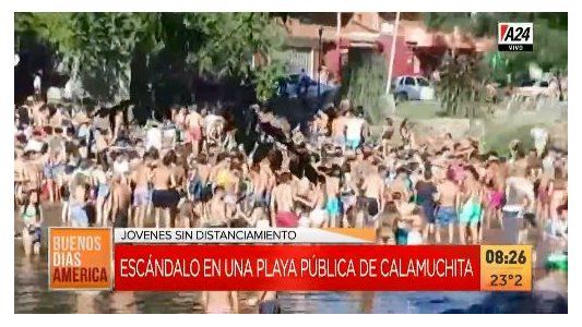 Así estaba una playa pública en Calamuchita, sin distanciamiento