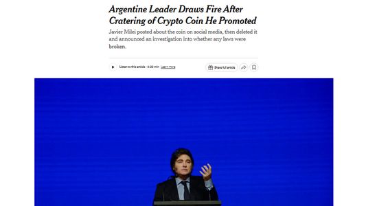 El escándalo de la criptomoneda promocionada por Milei llegó al New York Times