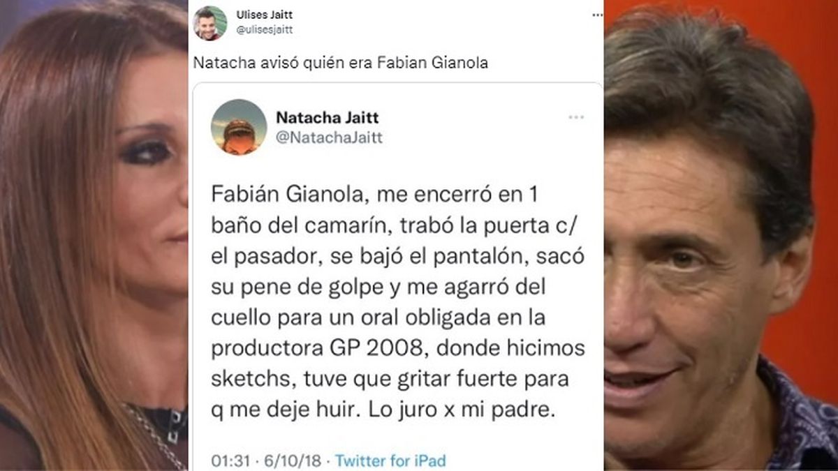 Natacha Jaitt había denunciado a Fabián Gianola por abuso a través de sus redes sociales en el año 2018. 
