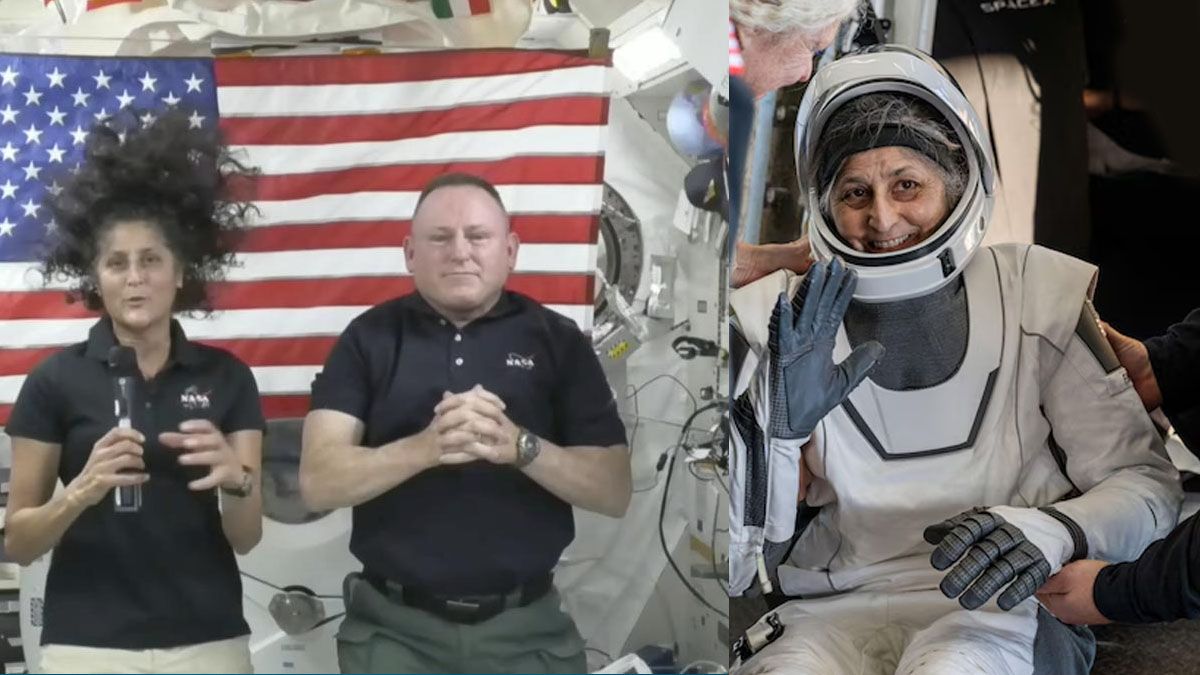 Barry &ldquo;Butch&rdquo; Wilmore y Sunita &ldquo;Suni&rdquo;&nbsp; Williams, los astronautas que permanecieron 9 meses en el espacio. "Suni", es la mujer que el mundo concoci&oacute; con sus pelos flotando en la Estaci&oacute;n orbital por la falta de gravedad. A la derecha, saluda al salir de la c&aacute;psula, de regreso en la Tierra. (Foto: A24.com)