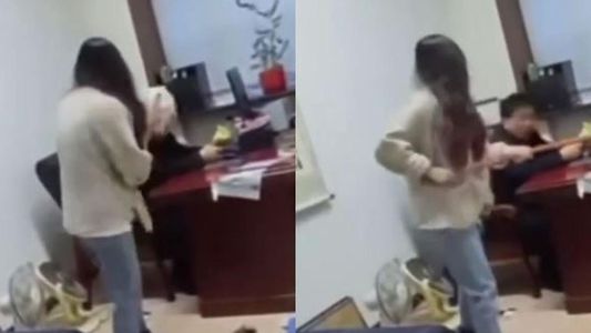 Video: se cansó del acoso de su jefe y lo molió a palos con un trapeador