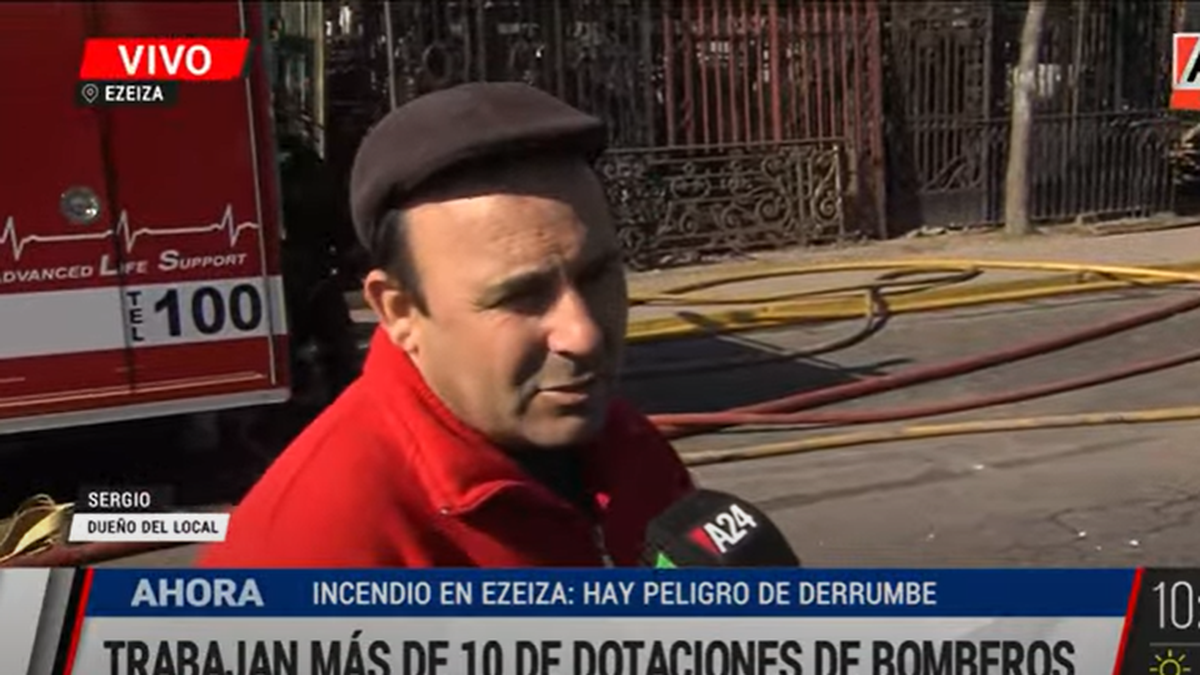 El drama del dueño de una fábrica de materiales que se incendió en Ezeiza: No me quedó nada (Foto: captura de TV A24). &nbsp;