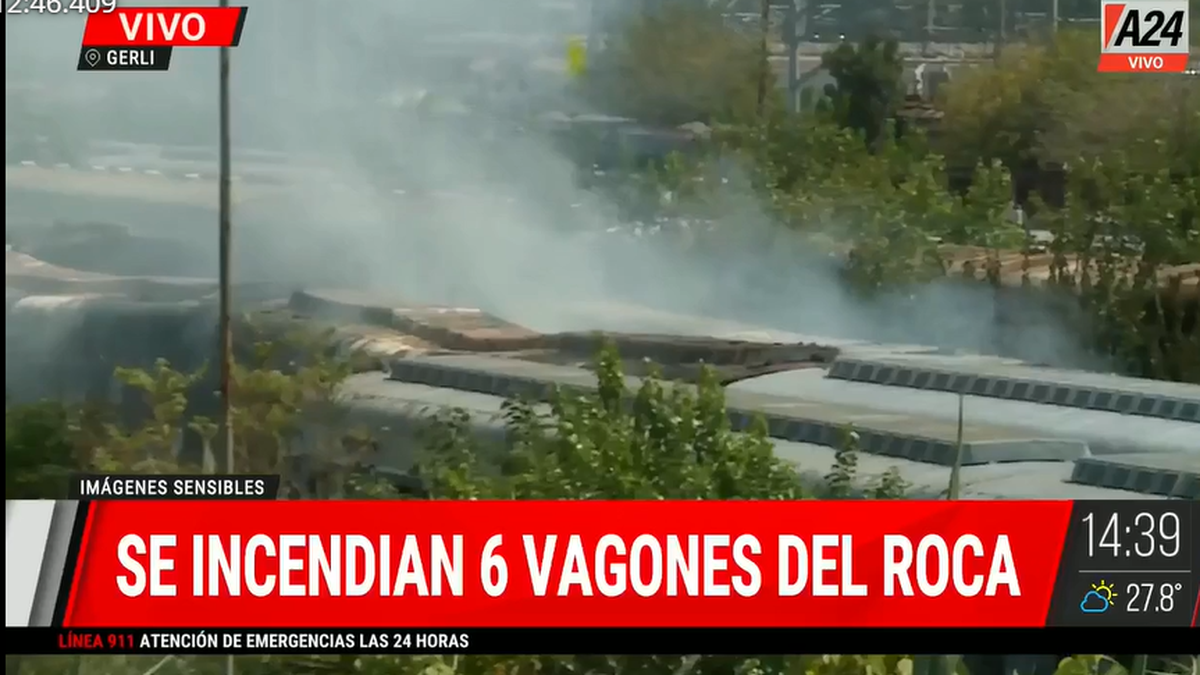 Se incendiaron varios vagones en un depósito del tren Roca. (Foto: captura A24)