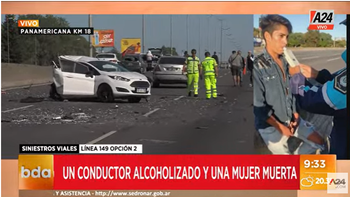 Choque y muerte en la Panamericana: el conductor tenía 2,1 gramos de alcohol en sangre (Foto: captura A24). Choque y muerte en la Panamericana: el conductor tenía 2,1 gramos de alcohol en sangre (Foto: captura A24).