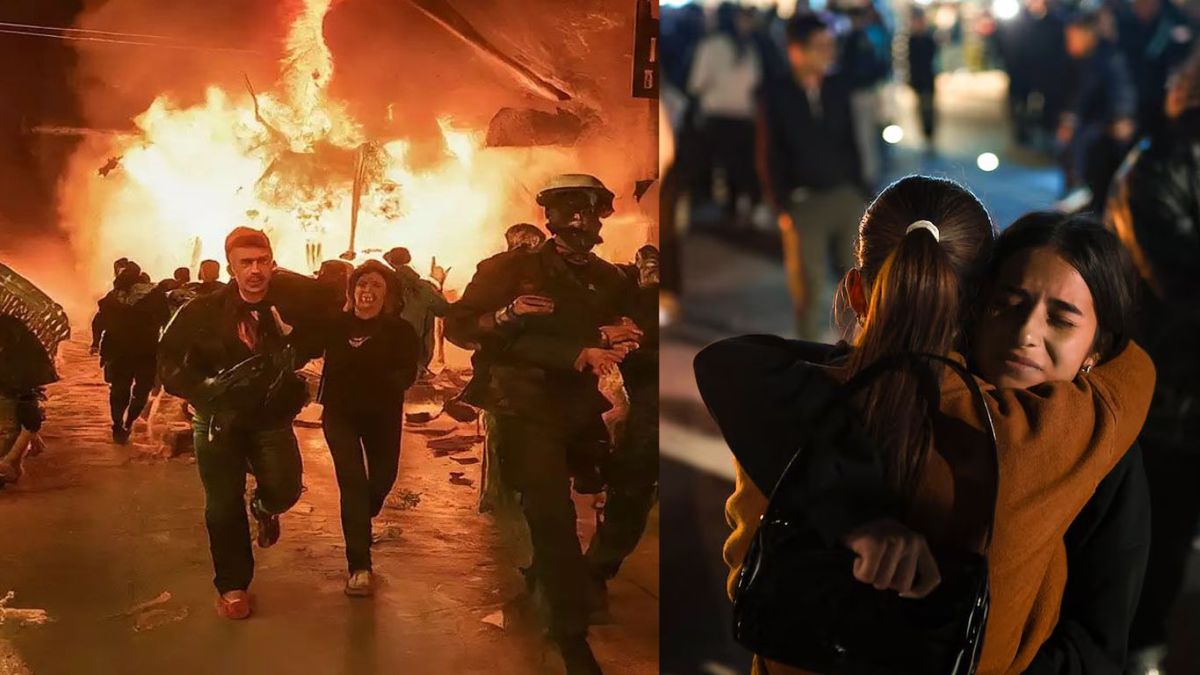 Los bomberos ayudan a las personas que huyen espantadas del incendio en el boliche en Macedonia. (Foto: Gentileza Economics Times)