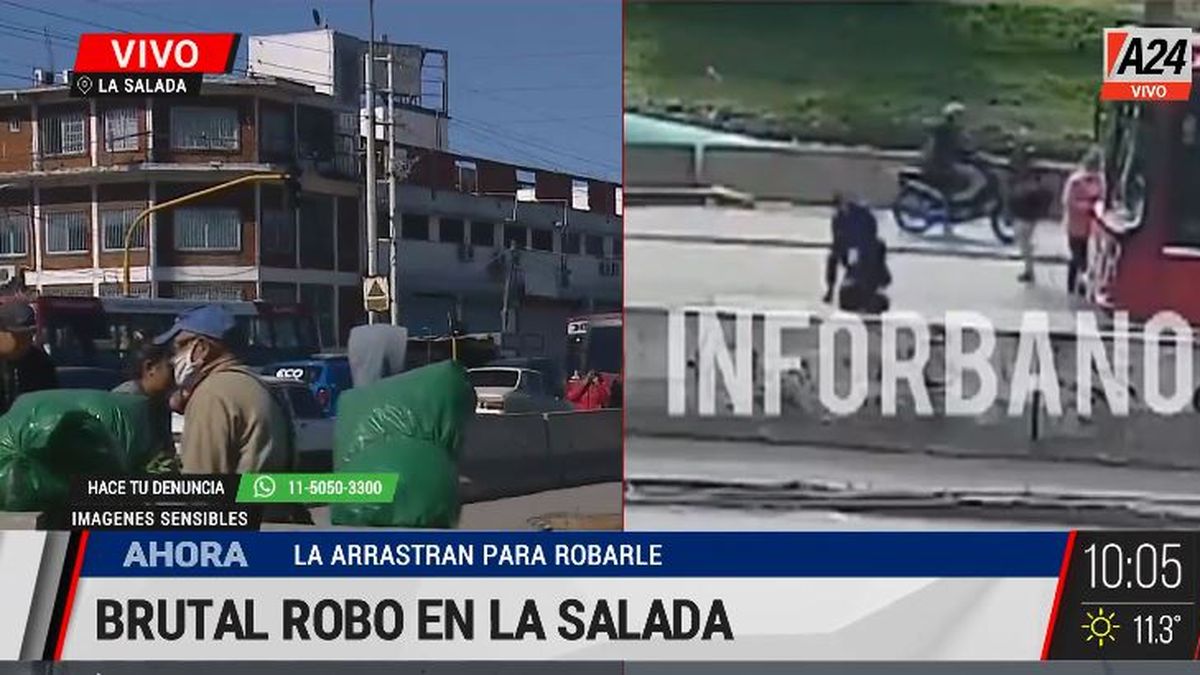 La Salada: brutal ataque motochorro a una mujer para robarle. (Captura de Tv)