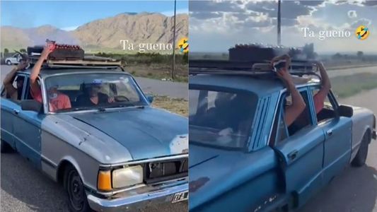 Hinchas de talleres viajaron con un asado en el techo del auto hasta San Luis