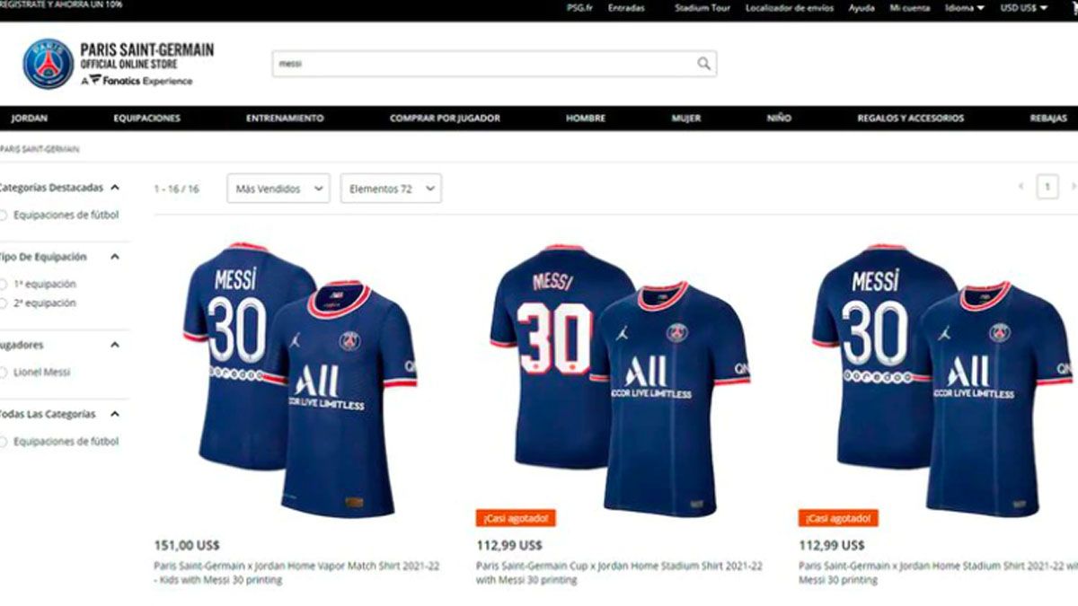 PSG agotó la camiseta de Messi en su tienda online en cuestión de minutos.