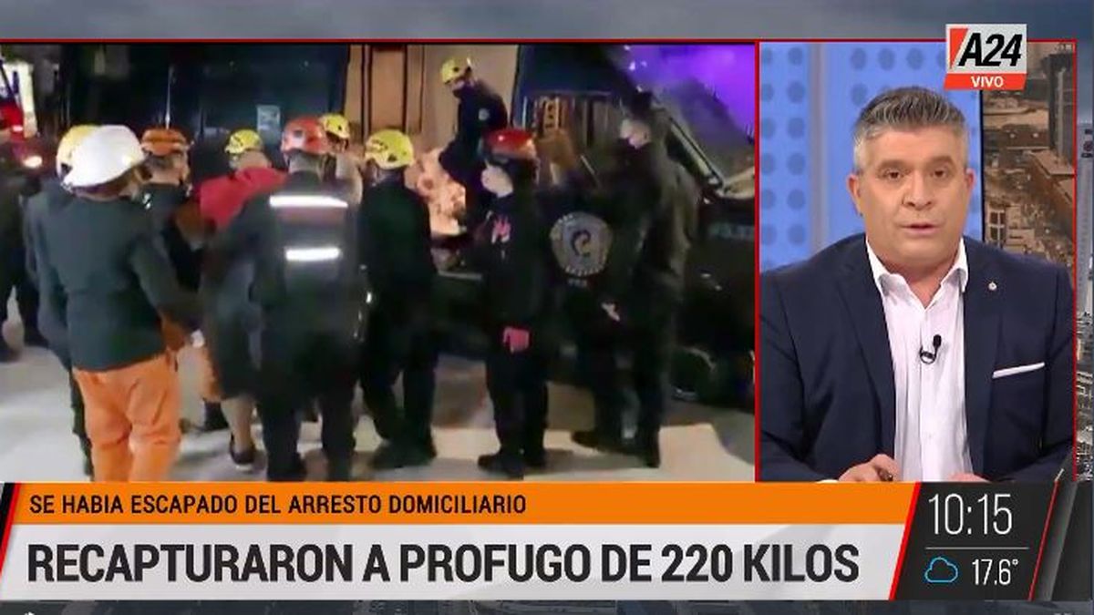 Cayó el prófugo de 220 kilos que huyó de la prisión domiciliaria. (Captura de Tv)