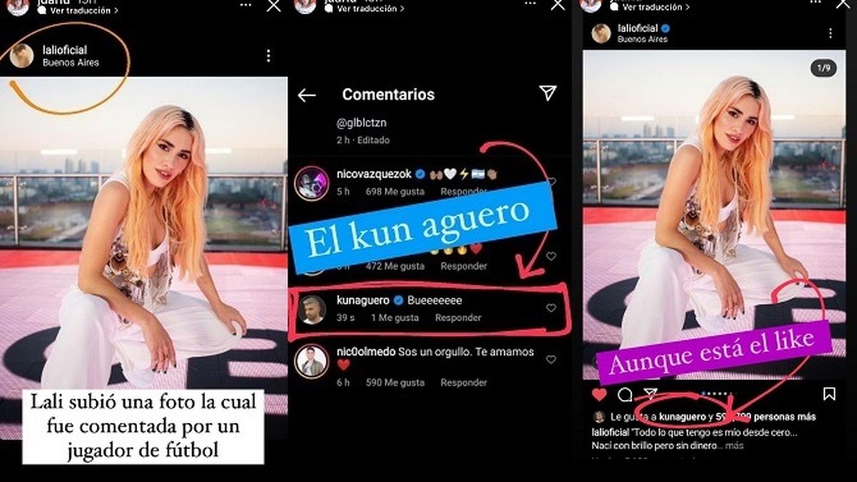 Aquí las pruebas del comentario y el like por parte del Kun Agüero a Lali Espósito. El primero lo borró luego de un rato.