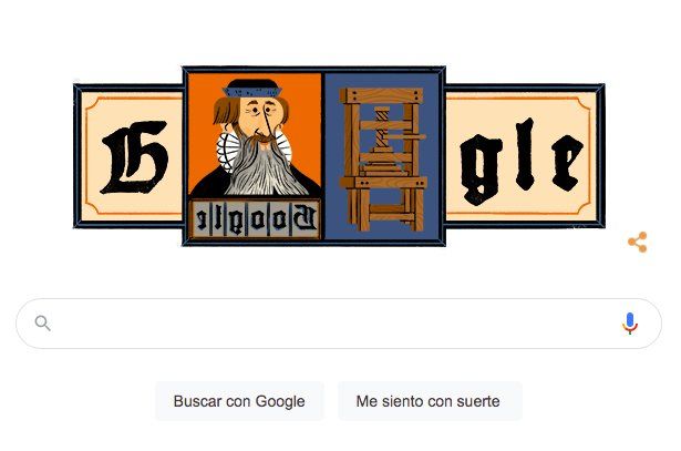 El doodle de hoy de Google homenajea a Johannes Gutenberg.
