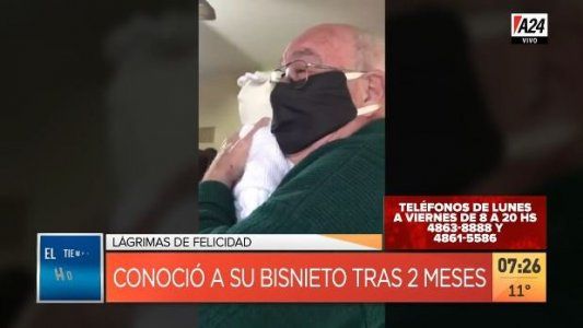 La emoción del bisabuelo al conocer a su bisnieto tras dos meses de cuarentena
