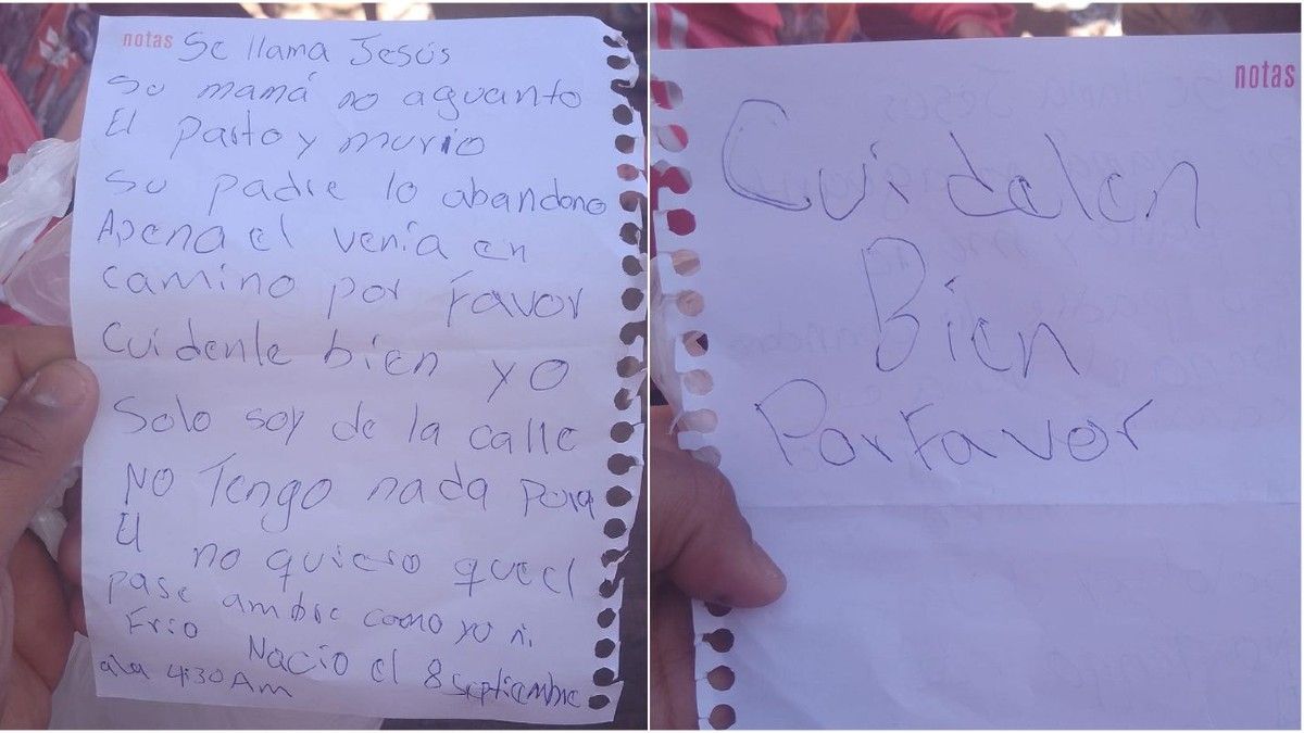 La carta escrita que estaba junto al bebé abandonado. (Foto: Facebook/ Anto Sambran)