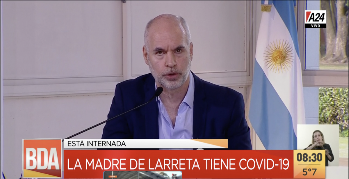 La madre de Rodríguez Larreta tiene coronavirus y está internada en un sanatorio de la Ciudad