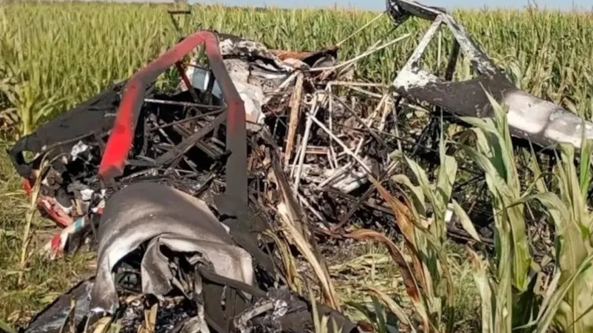 Así quedó la avioneta tras caer al vacío en un campo.&nbsp;