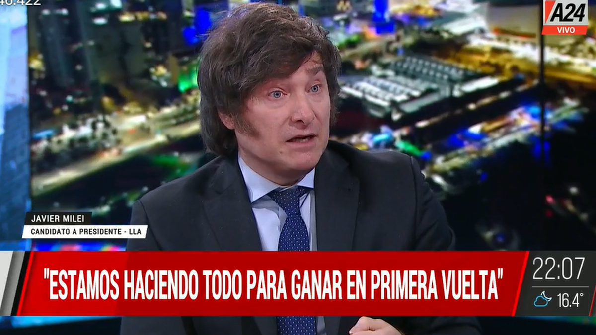 Javier Milei fue duro con sus competidores y defendió sus ideas de dolarización. (Foto: captura A24)