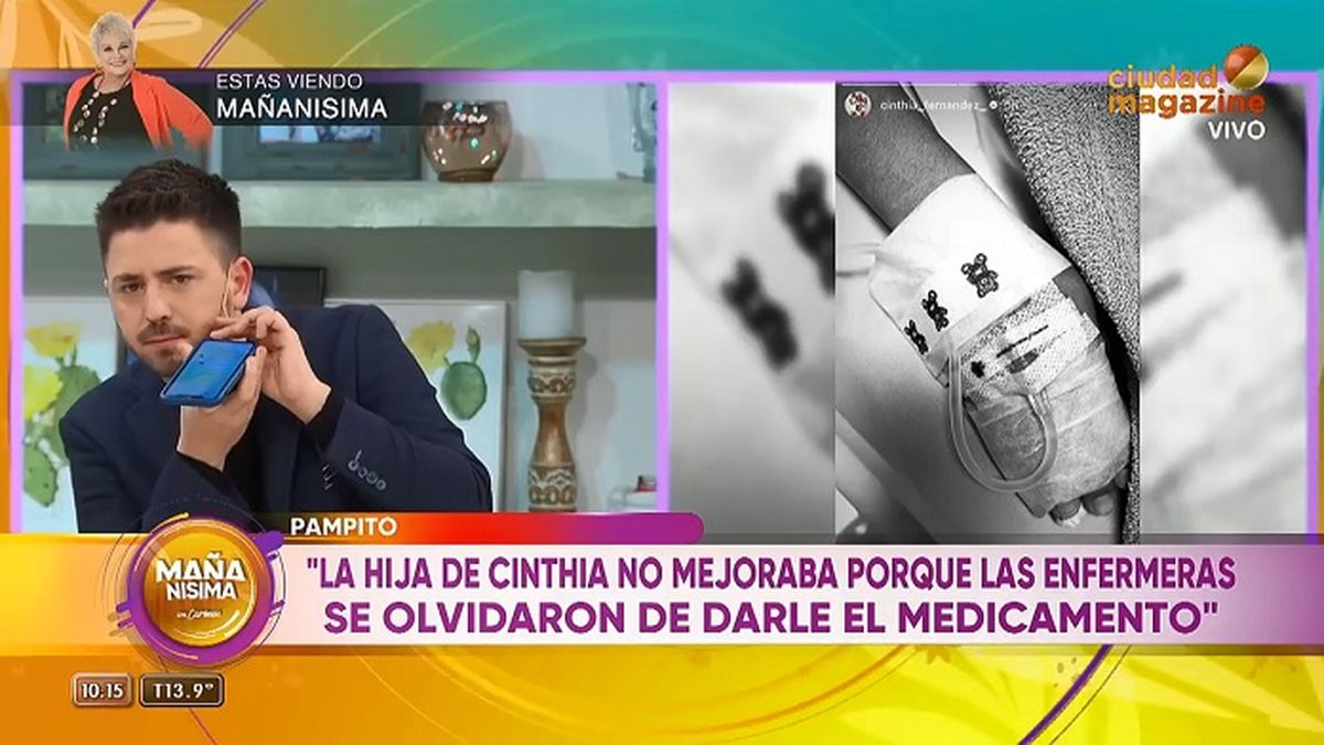 Seg&uacute;n revel&oacute; Pampito desde Ma&ntilde;an&iacute;sima (Ciudad Magazine), las enfermeras olvidaron darle el antibi&oacute;tico a la hija de Cinthia Fern&aacute;ndez, internada en Punta Cana con gastritis aguda.&nbsp;
