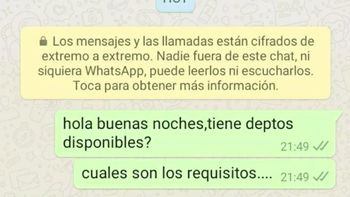 Preguntó por WhatsApp por unos departamentos en alquiler y recibió una respuesta que se volvió viral